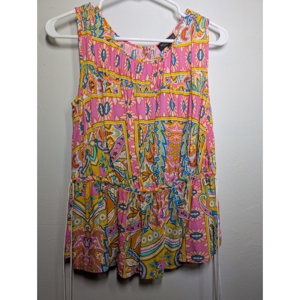 Rachel Zoe Nordstrom Pink Paisley Print Tank Top drawstring waist ‎ Size small